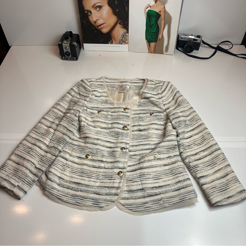 Monroe & Main Textured Stripe Blazer | Cotton Blend · Classic Work Coastal Chic
